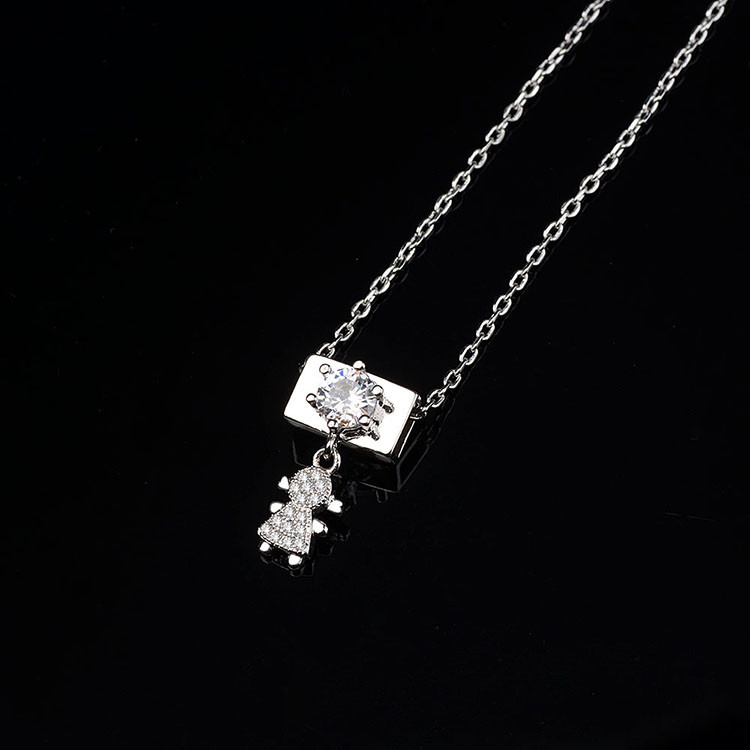 Cubic Zirconia Little Girl Pendant Necklace rhodium 2