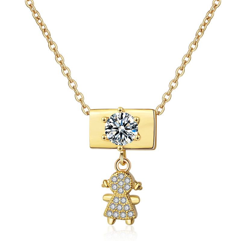 Cubic Zirconia Little Girl Pendant Necklace gold plated