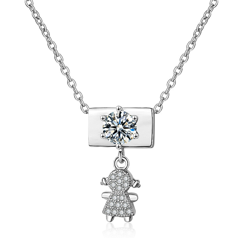 Cubic Zirconia Little Girl Pendant Necklace rhodium plated