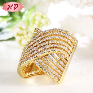 Women Chunky Thick Golden Rings Gold Rhodium Plated Rings AAA Cubic Zirconia Stones Personalized