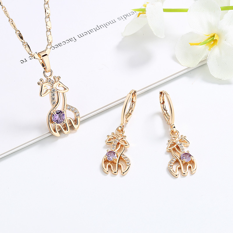 Giraffe Cute Jewelry Set of Earring and Necklace pink