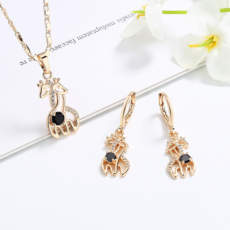 Giraffe Cute Jewelry Set of Earring and Necklace black