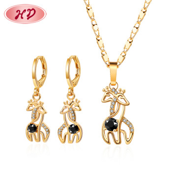 Wholesale Cubic Zirconia Jewelry Set of Necklace And Matching Earring| Cute Giraffe Kawaii Jewellery|18k Gold Plated Zircon Bisuteria Acero Al Por Mayor