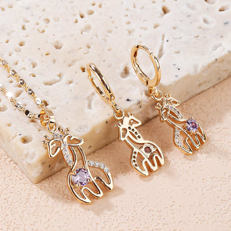Giraffe Cute Jewelry Set of Earring and Necklace purple
