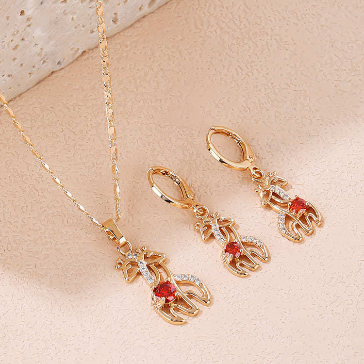 Giraffe Cute Jewelry Set of Earring and Necklace red 2