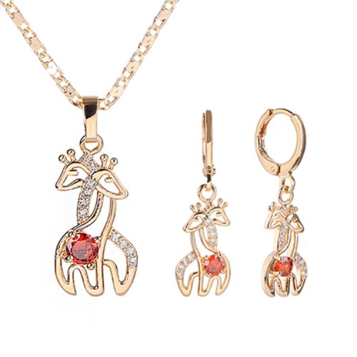 Wholesale Cubic Zirconia Jewelry Set of Necklace And Matching Earring| Cute Giraffe Kawaii Jewellery|18k Gold Plated Zircon Bisuteria Acero Al Por Mayor