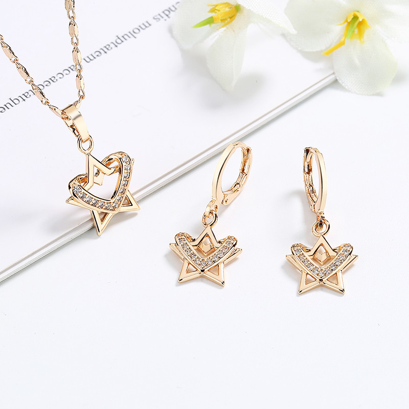 Star with Heart Jewelry Set of Earring and Necklace