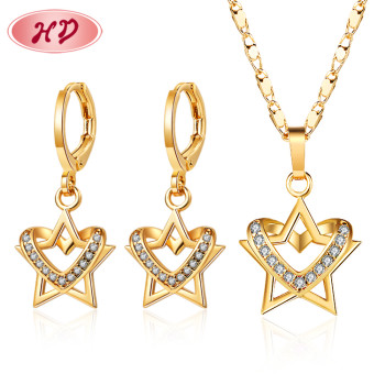 Bulk Accessories Wholesale| Star Heart Necklace Earrings Fashion Women Jewelry Joyeria Set| 18k Gold Plated AAA Zircon Stone