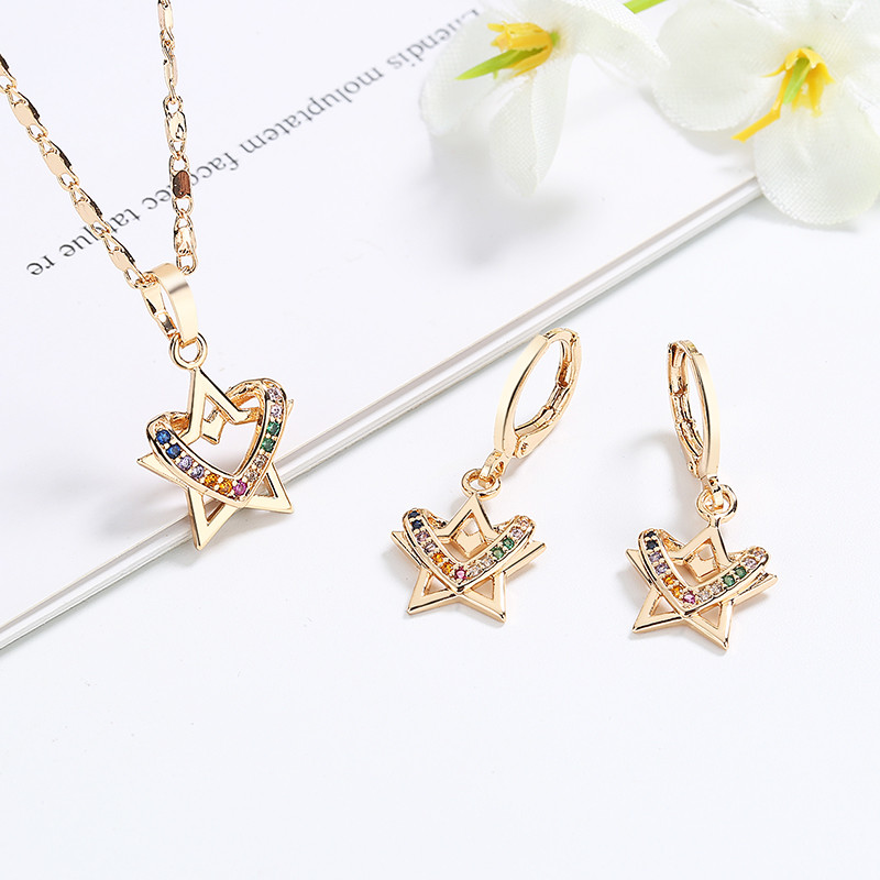 Star with Heart Jewelry Set of Earring and Necklace multi