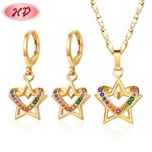 Bulk Accessories Wholesale| Star Heart Necklace Earrings Fashion Women Jewelry Joyeria Set| 18k Gold Plated AAA Zircon Stone