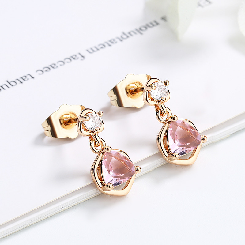 Dangling CZ Stud Earring pink