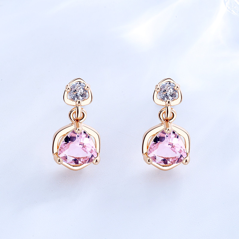 Dangling CZ Stud Earring pink 2