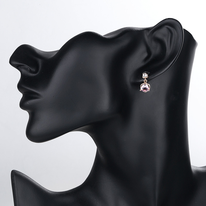 Dangling CZ Stud Earring pink wearing