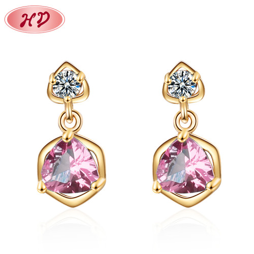 Wholesale CZ Diamond Stud Earrings for Women| Drilling Dangle Charm Copper Earrings Factory Supply With Low Price| 18 k Gold Plated Zirconia Customize Jewelry Exporter