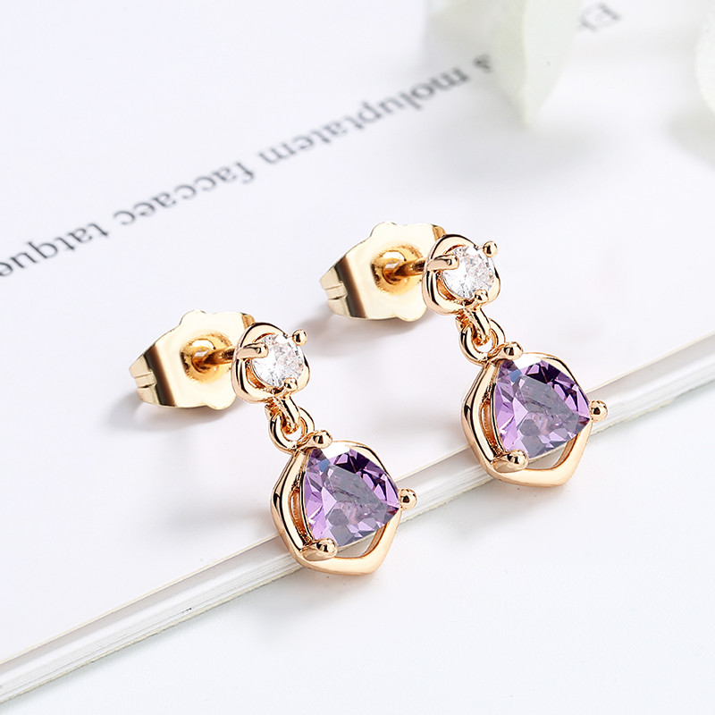 Dangling CZ Stud Earring purple