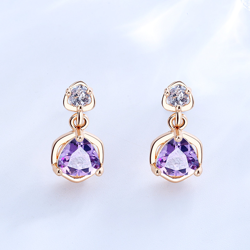 Dangling CZ Stud Earring purple 2