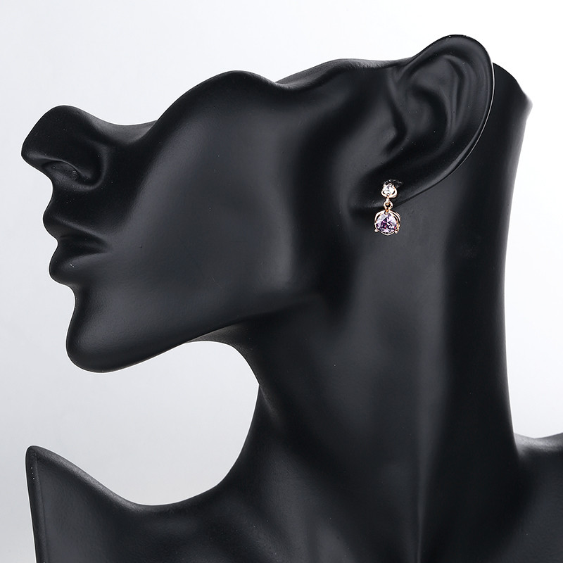 Dangling CZ Stud Earring purple wearing