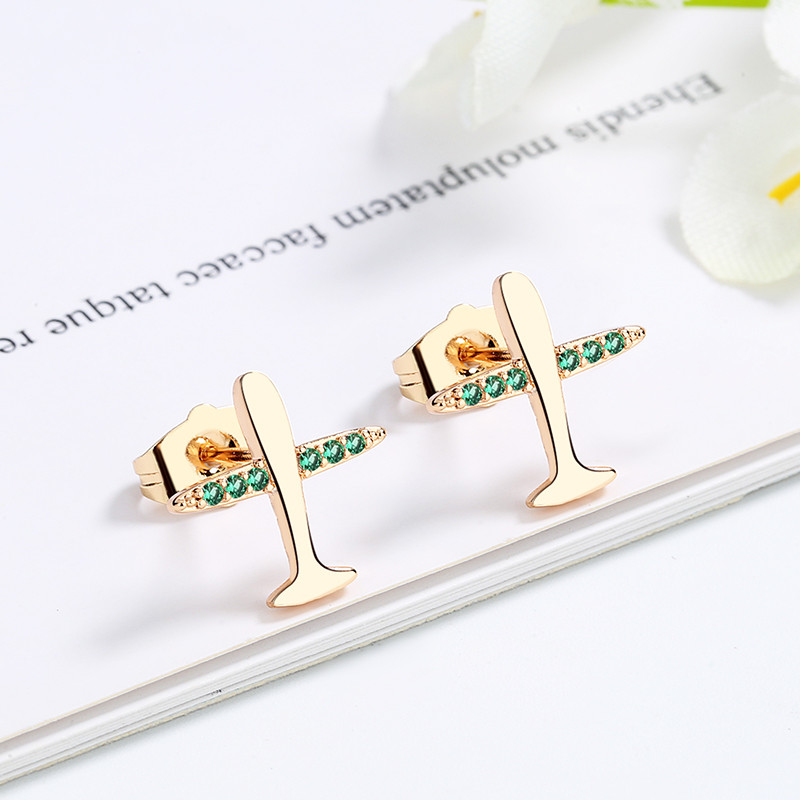 Air Plane Stud Earring green