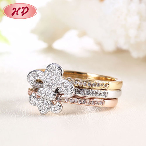 Custom Jewelry Wholesale in Bulk 3 Color Rings Accessories| Flower CZ Wedding Rings Multi Layers| Rose Gold Rhodium Plated 3 Tones Ring With Cubic Zirconia