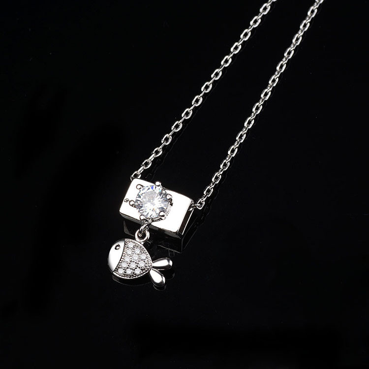 Cubic Zirconia Fish Pendant Necklace rhodium 2