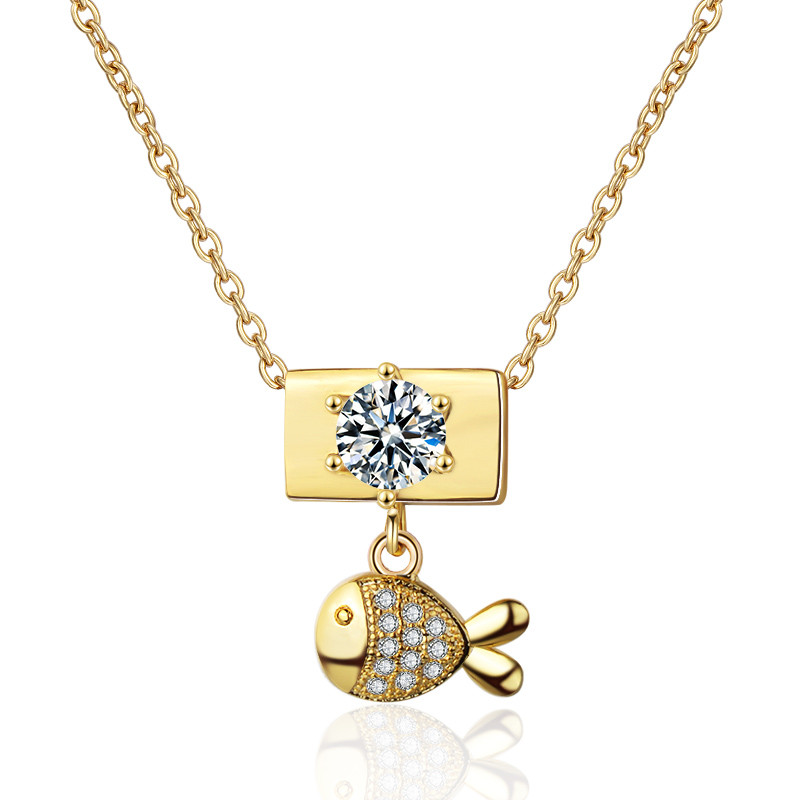 Cubic Zirconia Fish Pendant Necklace gold plated