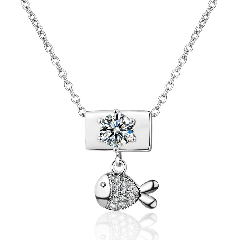 Cubic Zirconia Fish Pendant Necklace rhodium plated