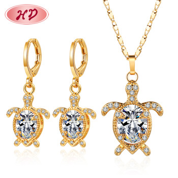 Turtle Necklace With Matching Earrings| Import Jewelry Set with Animal Pendants| Cubic Zirconia 18k Gold Coated