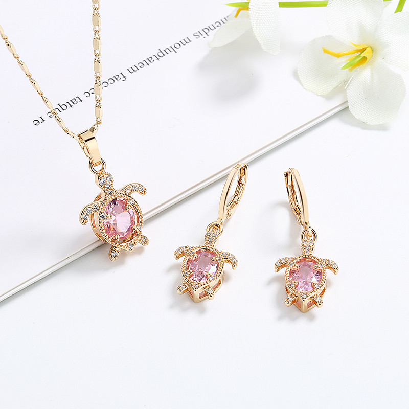Turtle Pendant Necklace Set Jewelry pink