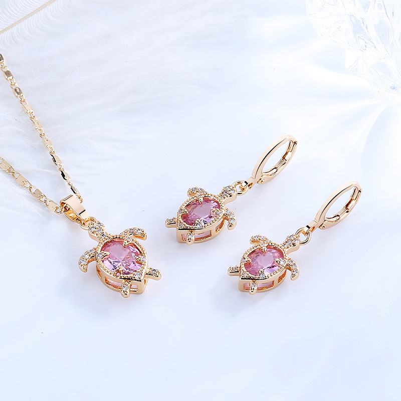 Turtle Pendant Necklace Set Jewelry pink 2