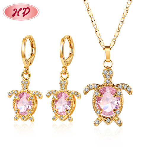 Turtle Necklace With Matching Earrings| Import Jewelry Set with Animal Pendants| Cubic Zirconia 18k Gold Coated