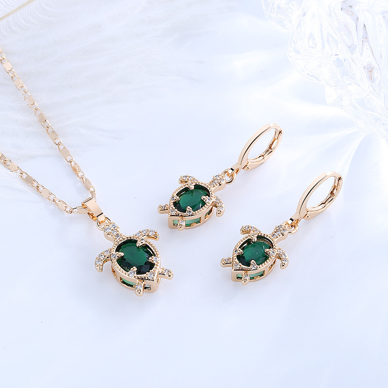 Turtle Pendant Necklace Set Jewelry green 2