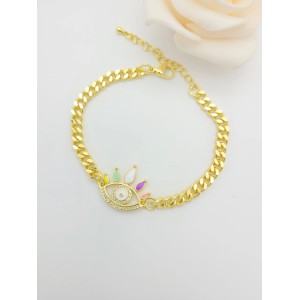 Venta al por mayor de cadena de hip hop de mal de ojo | Cadena Dorada Chapada En Oro De 18k Sobre Brazalete De Latón Cadena Cubana| Granel de joyería de moda para mujer