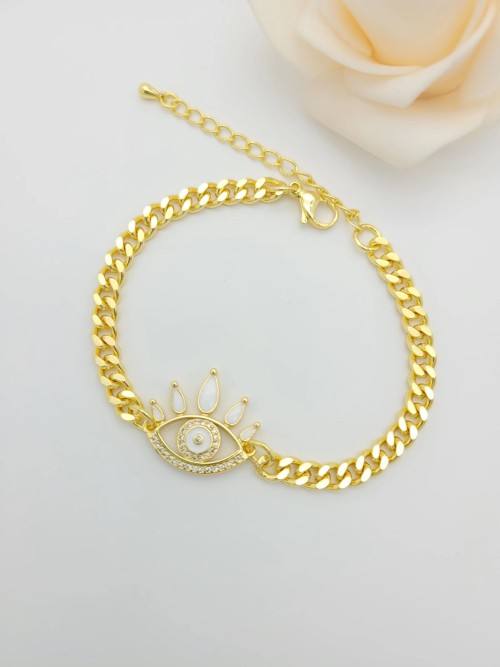 Evil Eye Hip Hop Chain Wholesale| Golden Chain 18k Gold Plated On Brass Bracelet Cuban Chain| Bulk Of Fashion Jewelry for Women