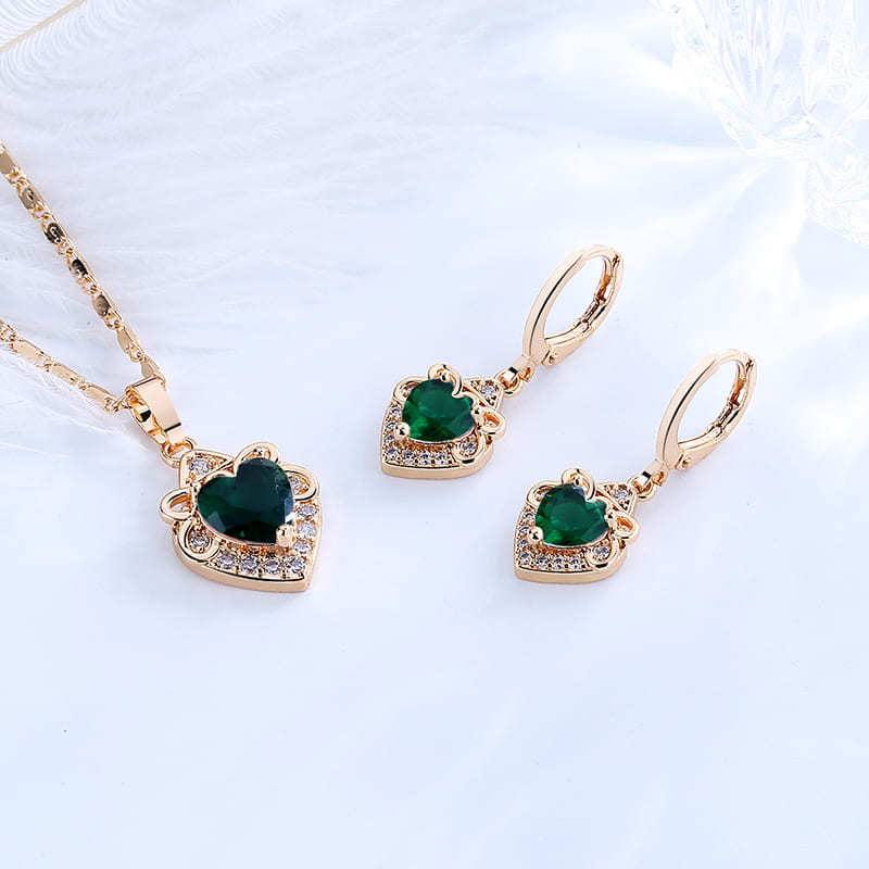 Heart Pendant Necklace Set Jewelry green 2