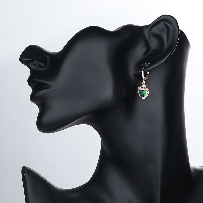 Heart Pendant Necklace Set Jewelry green earring