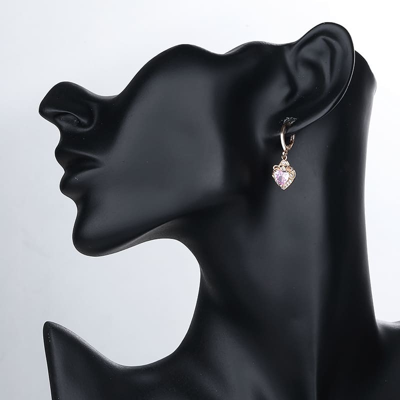 Heart Pendant Necklace Set Jewelry pink earring