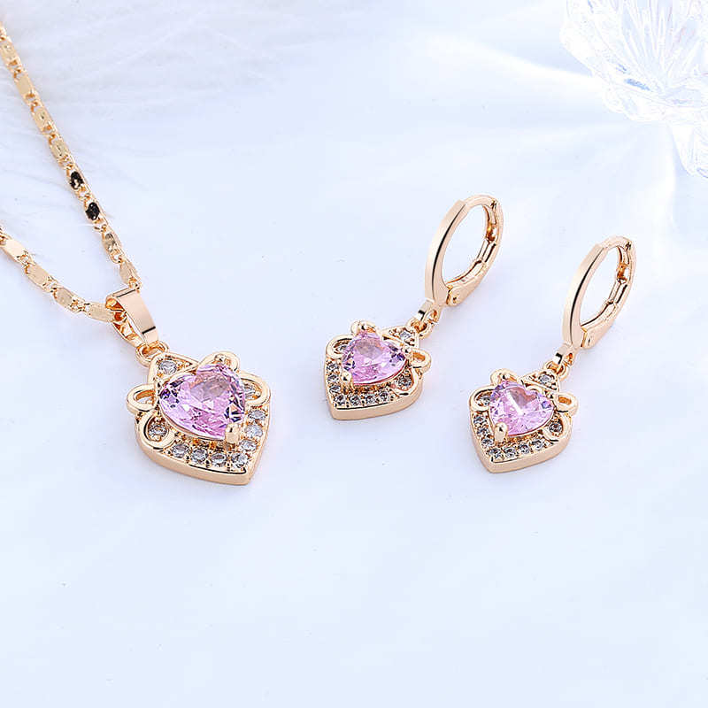 Heart Pendant Necklace Set Jewelry pink 2