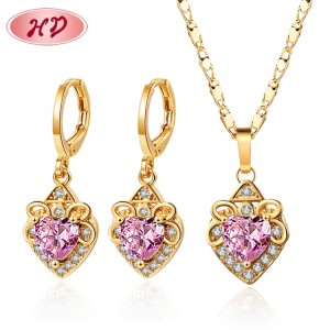 Amazonsbestsellerlist Gift Jewelry| Heart Shaped Statement Pendant Necklace Dangle Earring Jewelry Set| Cubic Zirconia 18k Gold Micor Paved Joyas