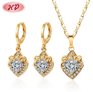 Amazonsbestsellerlist Gift Jewelry| Heart Shaped Statement Pendant Necklace Dangle Earring Jewelry Set| Cubic Zirconia 18k Gold Micor Paved Joyas