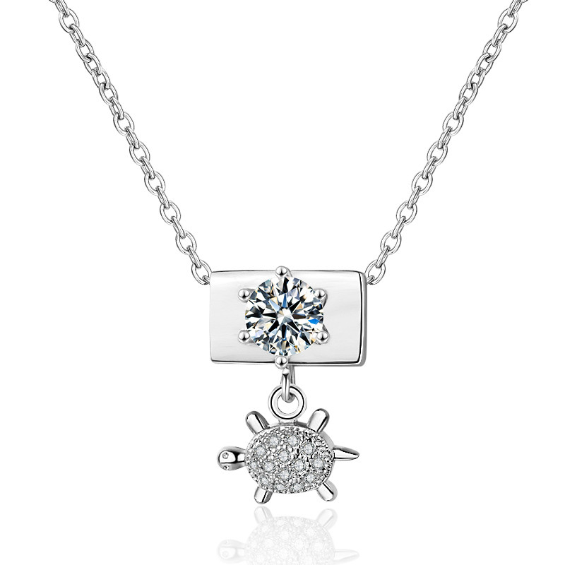 Cubic Zirconia Turtle Pendant Necklace rhodium plated