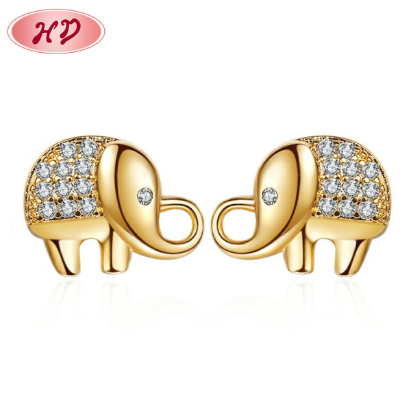 Espárragos de latón chapados en oro de 18 quilates personalizados | Elefante colorido Joyas Zirconuias Mini Stud Earring| Productor de joyería de moda para mujer