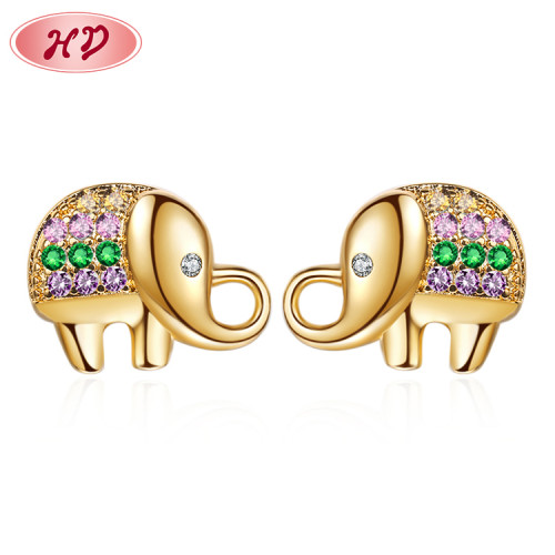 Custom 18k Gold Plated Brass Studs| Colorful Elephant Jewelry Zirconuias Mini Stud Earring| Trendy Women Jewelry Producer
