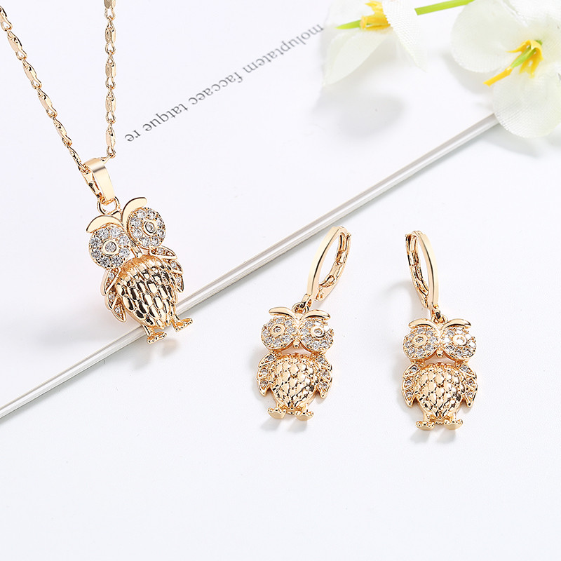 Owl Pendant Necklace Set Jewelry