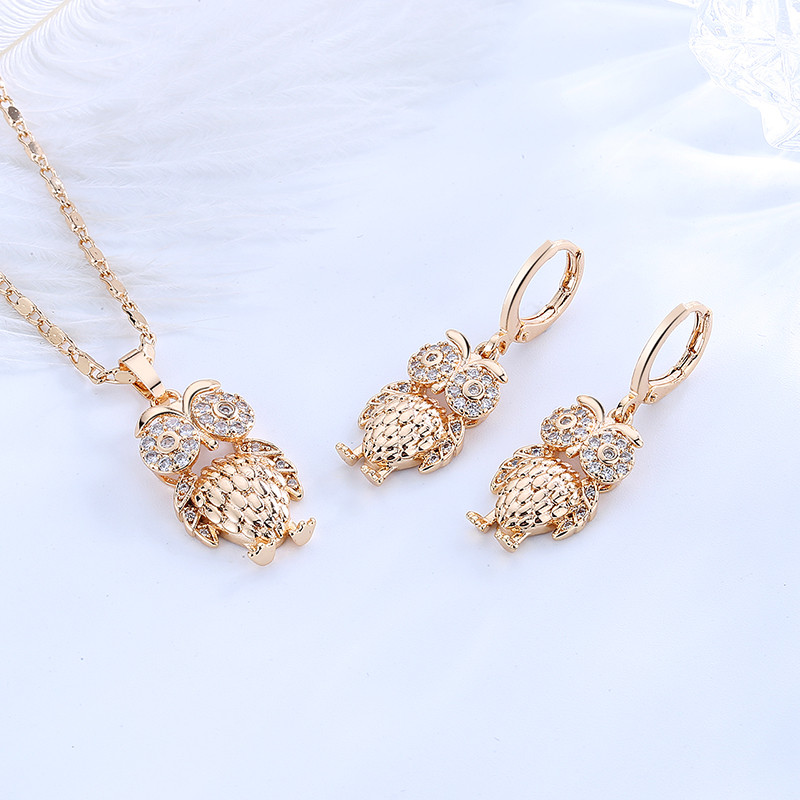 Owl Pendant Necklace Set Jewelry white 2