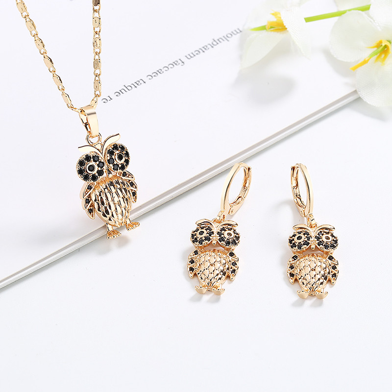 Owl Pendant Necklace Set Jewelry black
