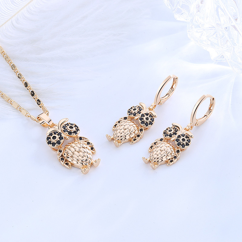 Owl Pendant Necklace Set Jewelry black 2