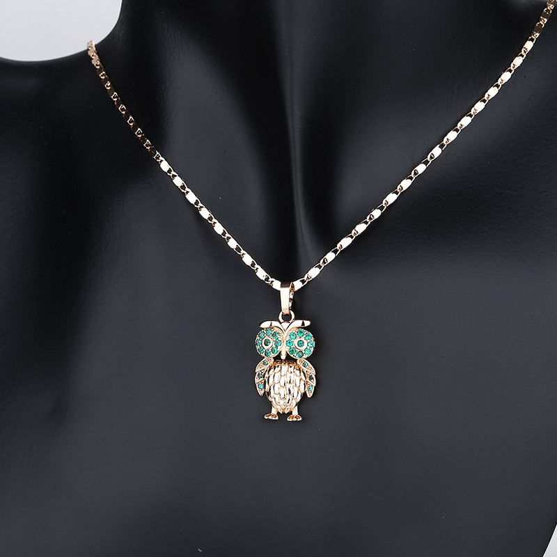 Owl Pendant Necklace Set Jewelry green necklace