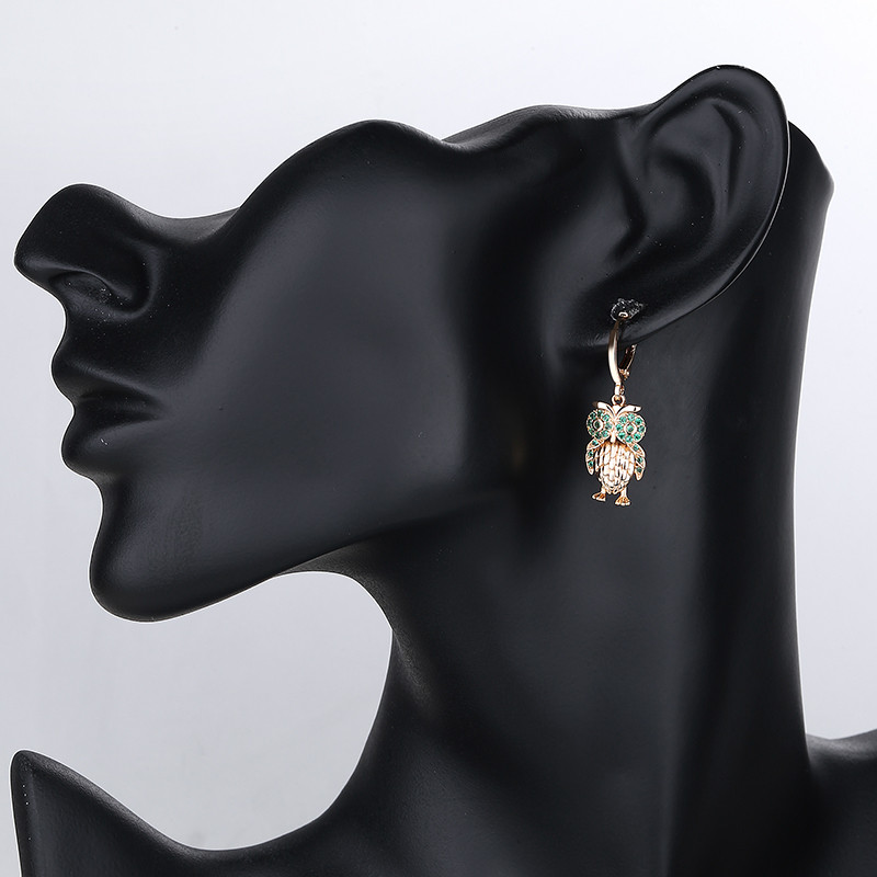 Owl Pendant Necklace Set Jewelry green earring