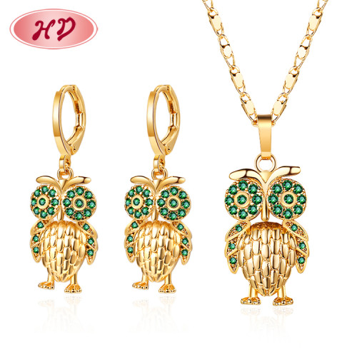 Luxury HD | 18k Gold Plated Cubic Zirconia | Owl Jewelry Earring and Necklace Set For Gift
