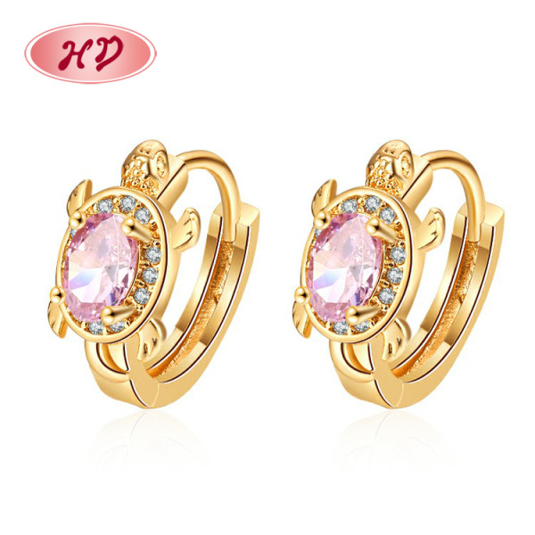 Luxus-Schildkröte | 18 Karat vergoldeter Edelstahl mit Zirkonia | Schmuck-Huggie-Creolen für Damen-HD